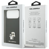 Husa de protectie Karl Lagerfeld Silicone Karl & Choupette Metal Pin compatibil cu iPhone 17 Pro Max / iPhone 18 Pro Max, Negru
