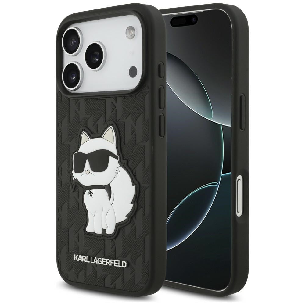 Husa de protectie Karl Lagerfeld Saffiano Mono Patch compatibil cu iPhone 17 Pro / iPhone 18 Pro, Negru