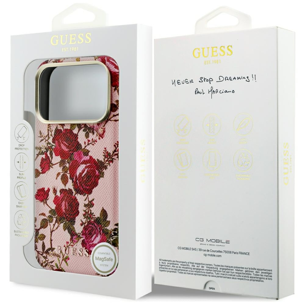 Husa de protectie Guess Blossom Roses Print compatibil cu iPhone 17 Pro Max / iPhone 18 Pro Max, Roz