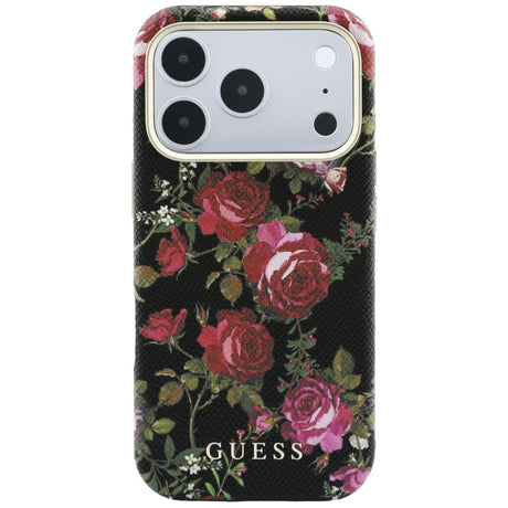 Husa de protectie Guess Blossom Roses Print compatibil cu iPhone 18 Pro / iPhone 17 Pro, Negru