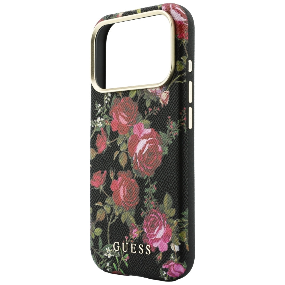 Husa de protectie Guess Blossom Roses Print compatibil cu iPhone 18 Pro Max / iPhone 17 Pro Max, Negru