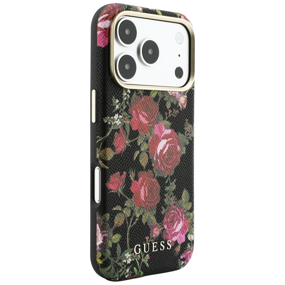 Husa de protectie Guess Blossom Roses Print compatibil cu iPhone 18 Pro Max / iPhone 17 Pro Max, Negru
