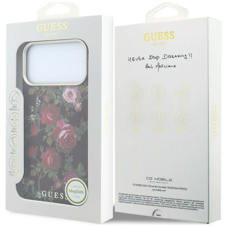 Husa de protectie Guess Blossom Roses Print compatibil cu iPhone 18 Pro Max / iPhone 17 Pro Max, Bordo