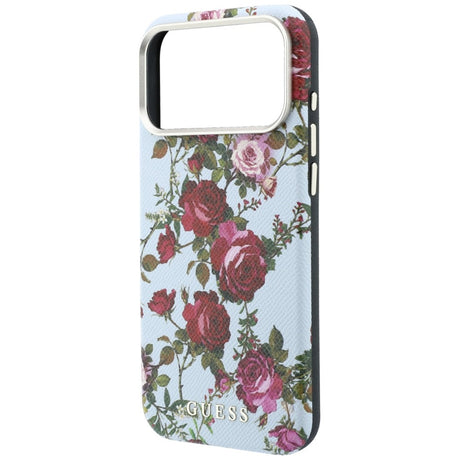 Husa de protectie Guess Blossom Roses Print compatibil cu iPhone 18 Pro / iPhone 17 Pro, Albastru