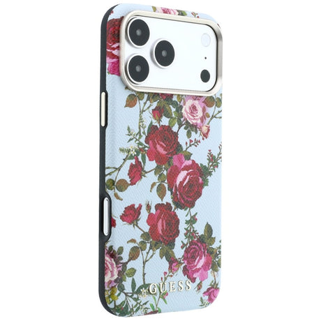 Husa de protectie Guess Blossom Roses Print compatibil cu iPhone 17 Pro Max / iPhone 18 Pro Max, Albastru