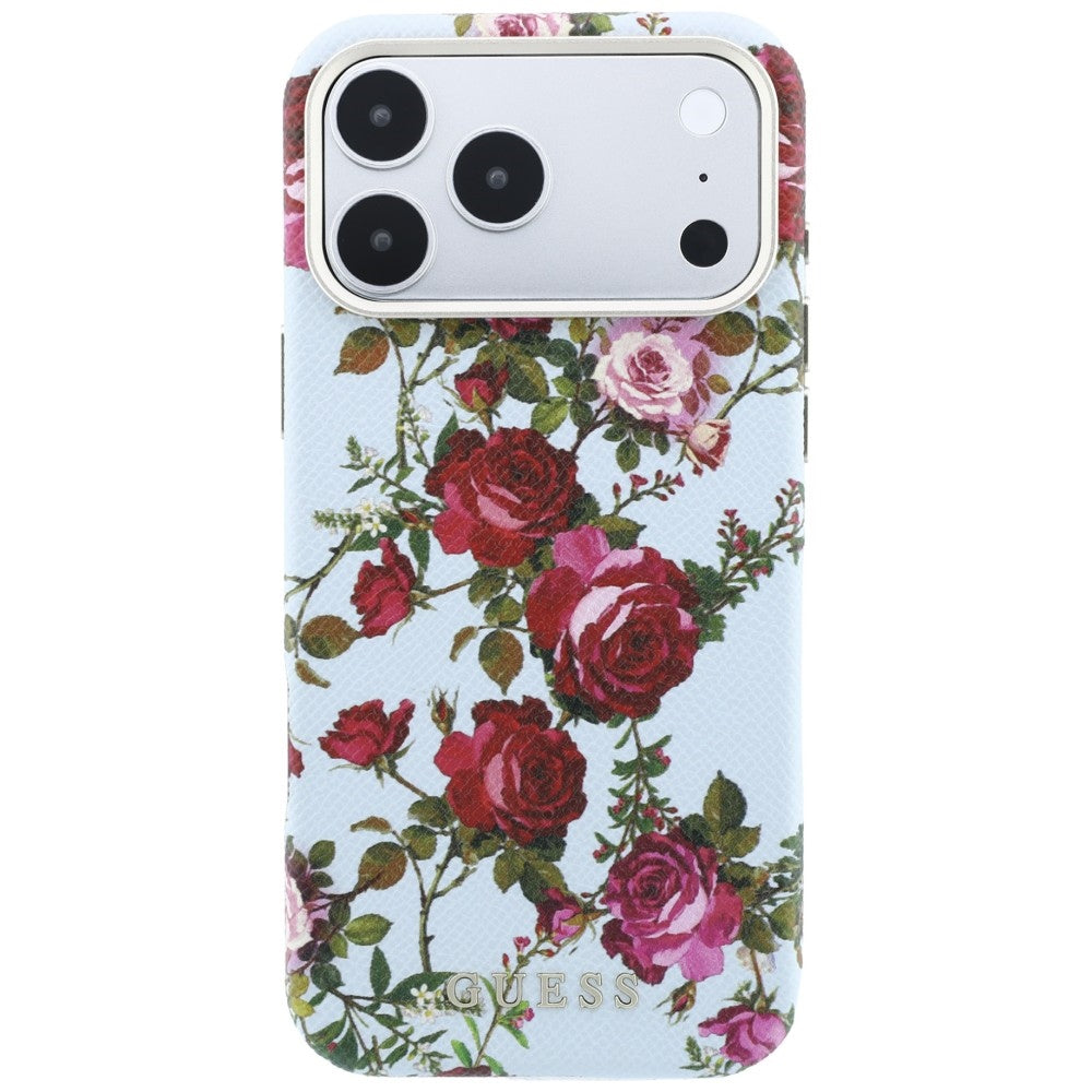Husa de protectie Guess Blossom Roses Print compatibil cu iPhone 17 Pro Max / iPhone 18 Pro Max, Albastru