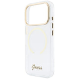 Husa de protectie Guess IML Script Metal MagSafe compatibil cu iPhone 18 Pro / iPhone 17 Pro, Transparent