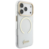 Husa de protectie Guess IML Script Metal MagSafe compatibil cu iPhone 18 Pro / iPhone 17 Pro, Transparent