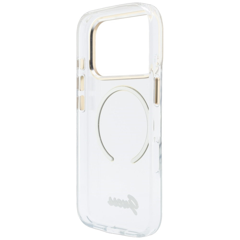Husa de protectie Guess IML Script Metal MagSafe compatibil cu iPhone 18 Pro / iPhone 17 Pro, Transparent