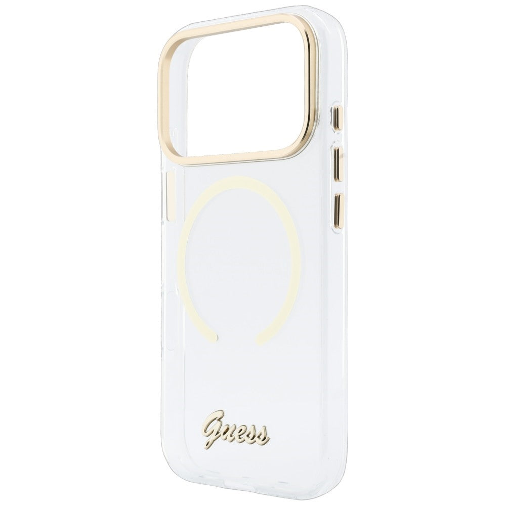 Husa de protectie Guess IML Script Metal MagSafe compatibil cu iPhone 18 Pro Max / iPhone 17 Pro Max, Transparent