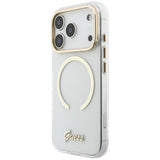 Husa de protectie Guess IML Script Metal MagSafe compatibil cu iPhone 18 Pro Max / iPhone 17 Pro Max, Transparent