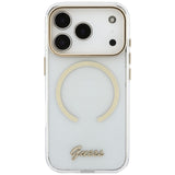 Husa de protectie Guess IML Script Metal MagSafe compatibil cu iPhone 18 Pro Max / iPhone 17 Pro Max, Transparent