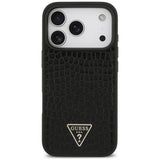 Husa de protectie Guess Croco Triangle Logo compatibil cu iPhone 18 Pro / iPhone 17 Pro, Negru