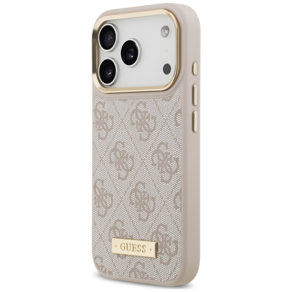 Husa de protectie Guess Hardcase 4G Logo Plate compatibil cu iPhone 18 Pro Max / iPhone 17 Pro Max, Roz