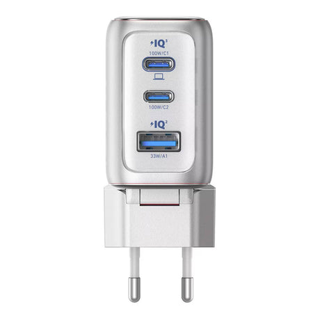 Anker töltő (B121BG41), 2× USB-C + USB, 100 W, gyorstöltés, ezüst színű