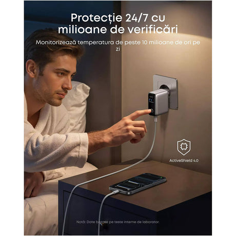 Anker töltő (B121BG41), 2× USB-C + USB, 100 W, gyorstöltés, ezüst színű