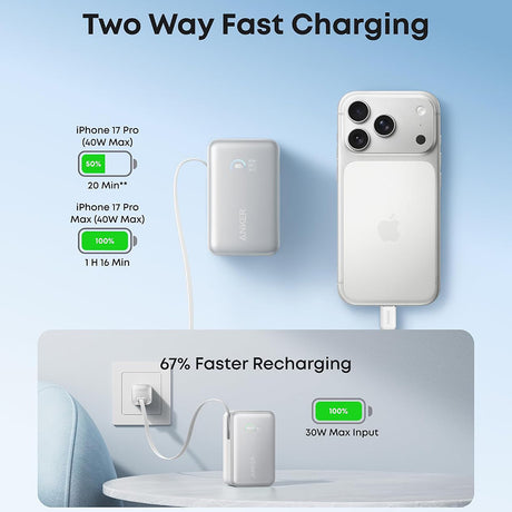 Baterie externa Anker Nano (A1638H21), 10000mAh, USB-C / USB, 45W, Alb
