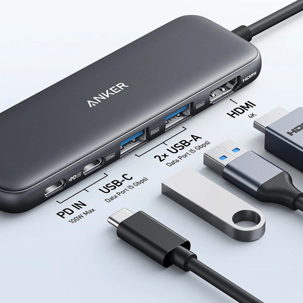 Hub Anker 332 (A8355H11), 5in1 HDMI 4K, Negru