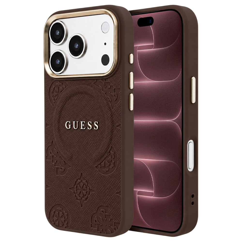 Husa de protectie Guess Saffiano compatibil cu iPhone 18 Pro Max / iPhone 17 Pro Max, Maro