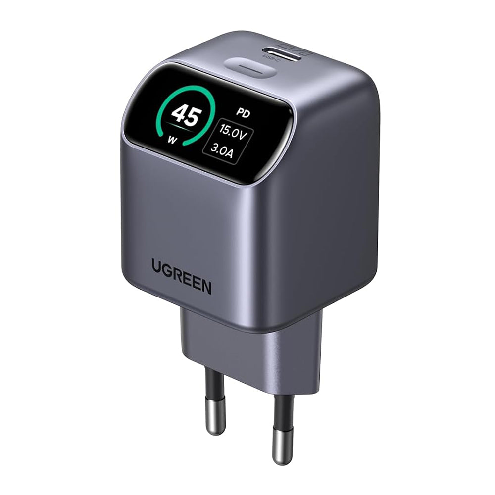 Incarcator Ugreen (25419B), USB-C, 45W, GaN, Afisaj Inteligent, Gri