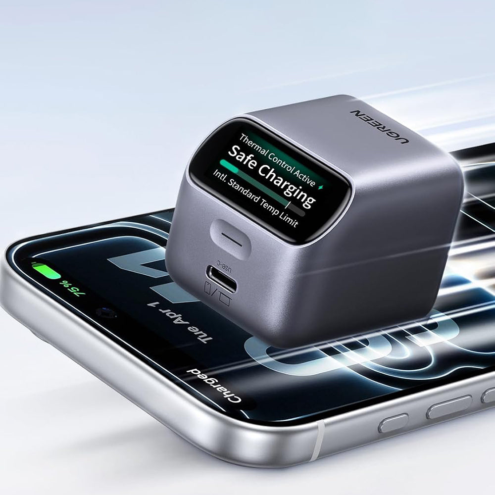 Incarcator Ugreen (25419B), USB-C, 45W, GaN, Afisaj Inteligent, Gri