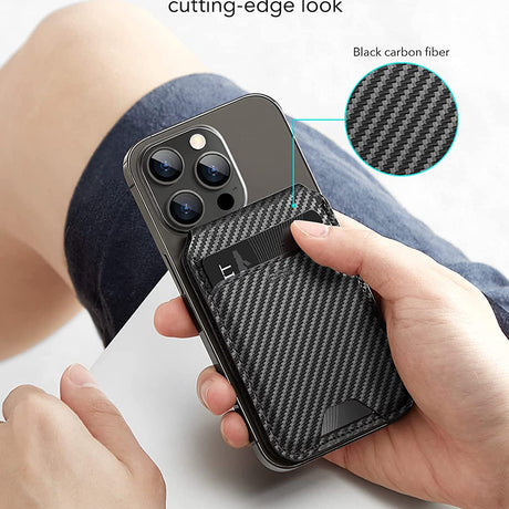 Suport ESR MagSafe HaloLock, Vegan Leather Wallet Stand, Carbon Fiber