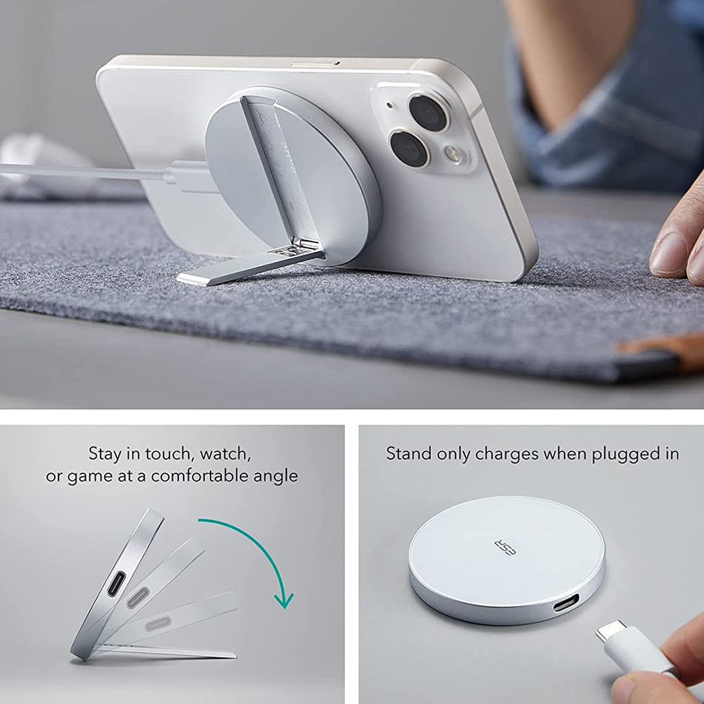 Incarcator ESR Wireless HaloLock, MagSafe Compatible, with Kickstand, Alb