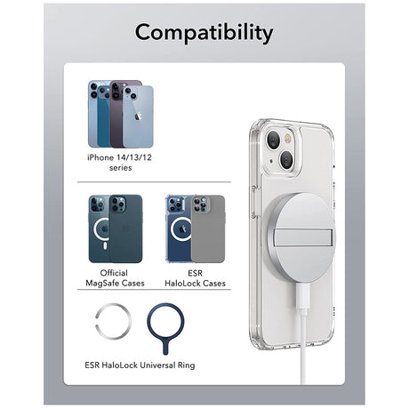 Incarcator ESR Wireless HaloLock, MagSafe Compatible, with Kickstand, Alb