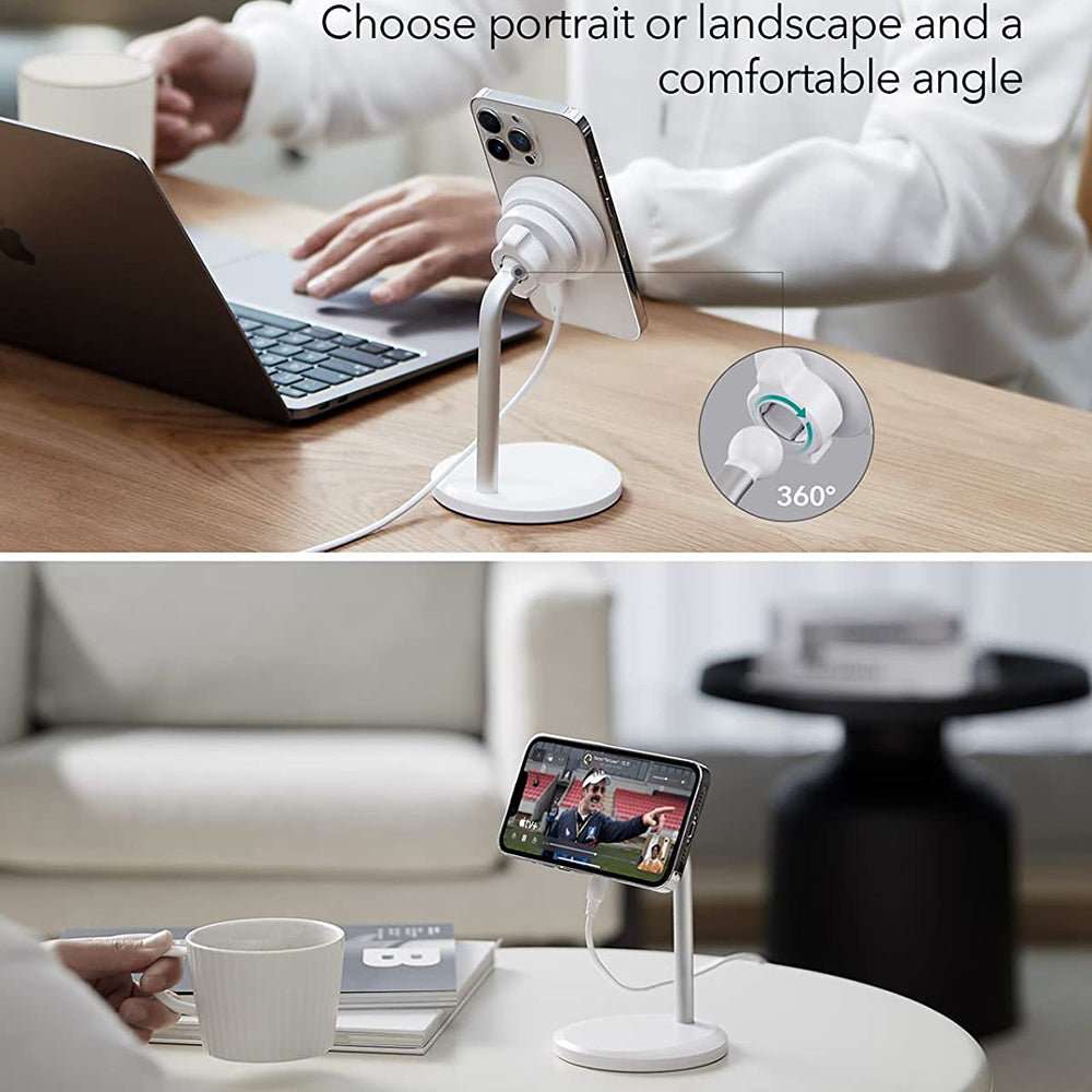 Incarcator ESR Wireless HaloLock Shift, Stand with Removable Magnetic Pad, MagSafe Compatible, Alb