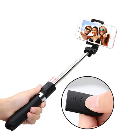 Suport Techsuit Selfie Stick (L01s), Tripod Stable Mount with Extendable Arm, Bluetooth Remote Control, 70cm, Negru