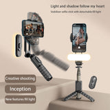 Suport Techsuit Gimbal Mini Selfie Stick (Q09), Stabilizer Tripod with LED Light and Bluetooth Remote Control, 70cm, Negru