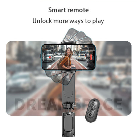 Suport Techsuit Gimbal Mini Selfie Stick (Q09), Stabilizer Tripod with LED Light and Bluetooth Remote Control, 70cm, Negru