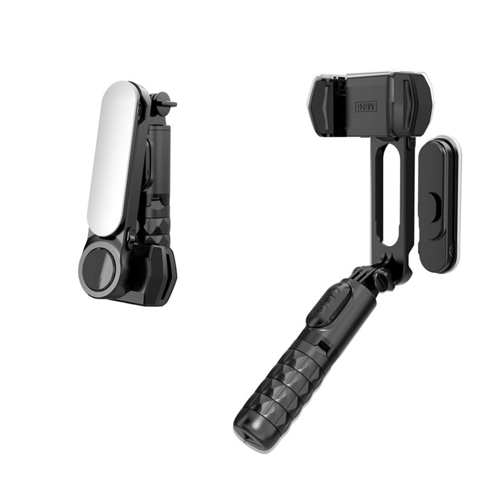 Suport Techsuit Gimbal Mini Selfie Stick (Q09), Stabilizer Tripod with LED Light and Bluetooth Remote Control, 70cm, Negru