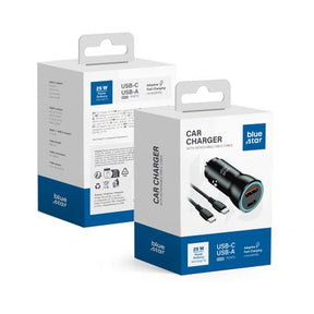 BLUE STAR încărcător auto 3A 25W Type C + USB A + cablu Type C la Type C PD QC3.0 AFC PPS negru - Default Title - NotebookGsm