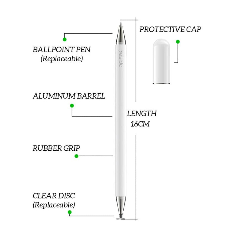 Stylus Yesido ST04, Pasiv, Aluminiu, Alb