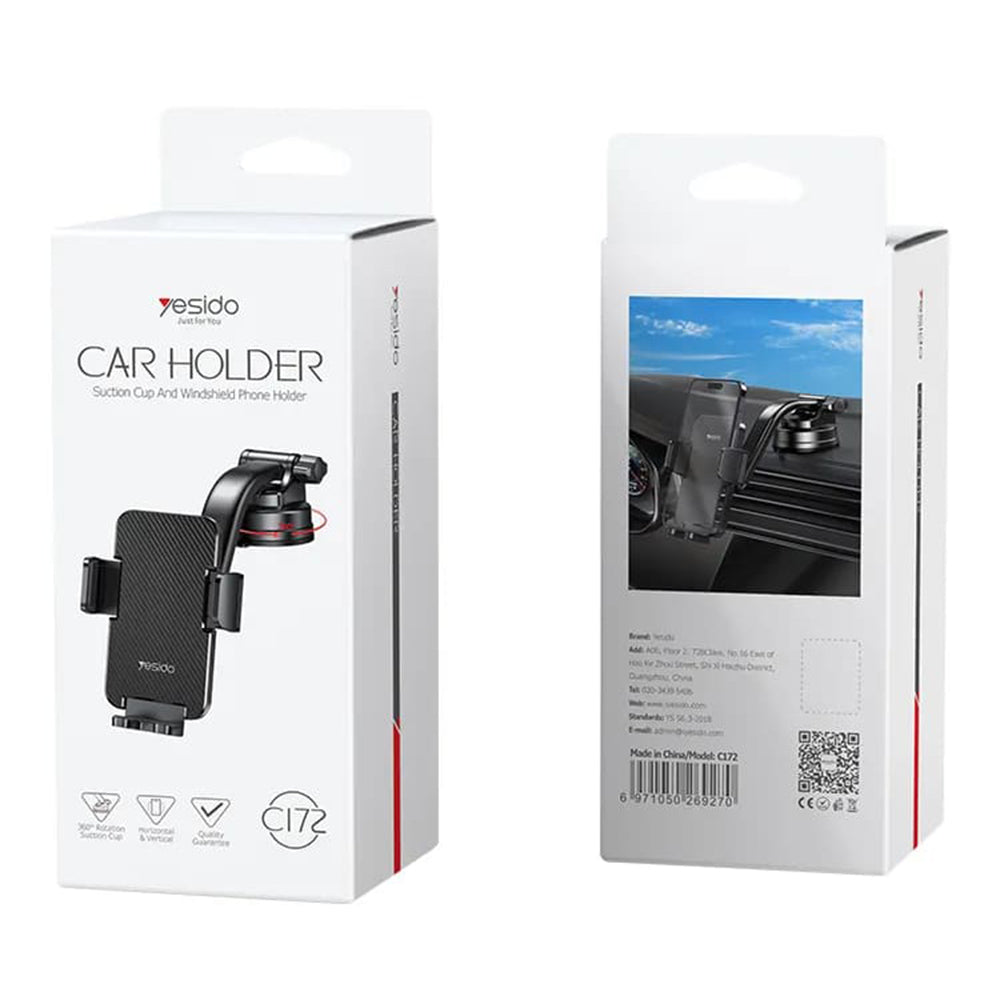 Suport Yesido (C172), for Windshield and Dashboard, 360 degree rotation, Negru