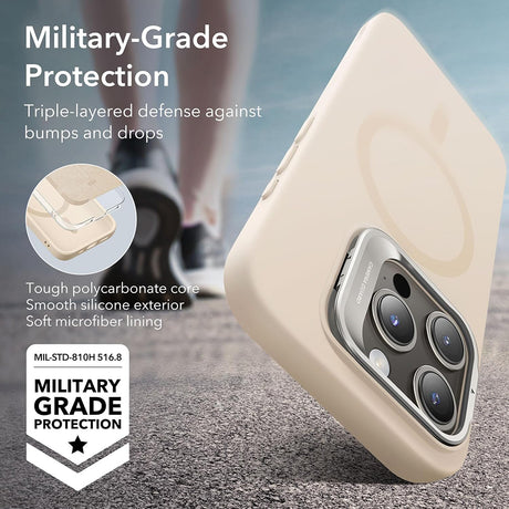Husa de protectie ESR Cloud Soft HaloLock Kickstand compatibil cu iPhone 15 Pro, Light Tan