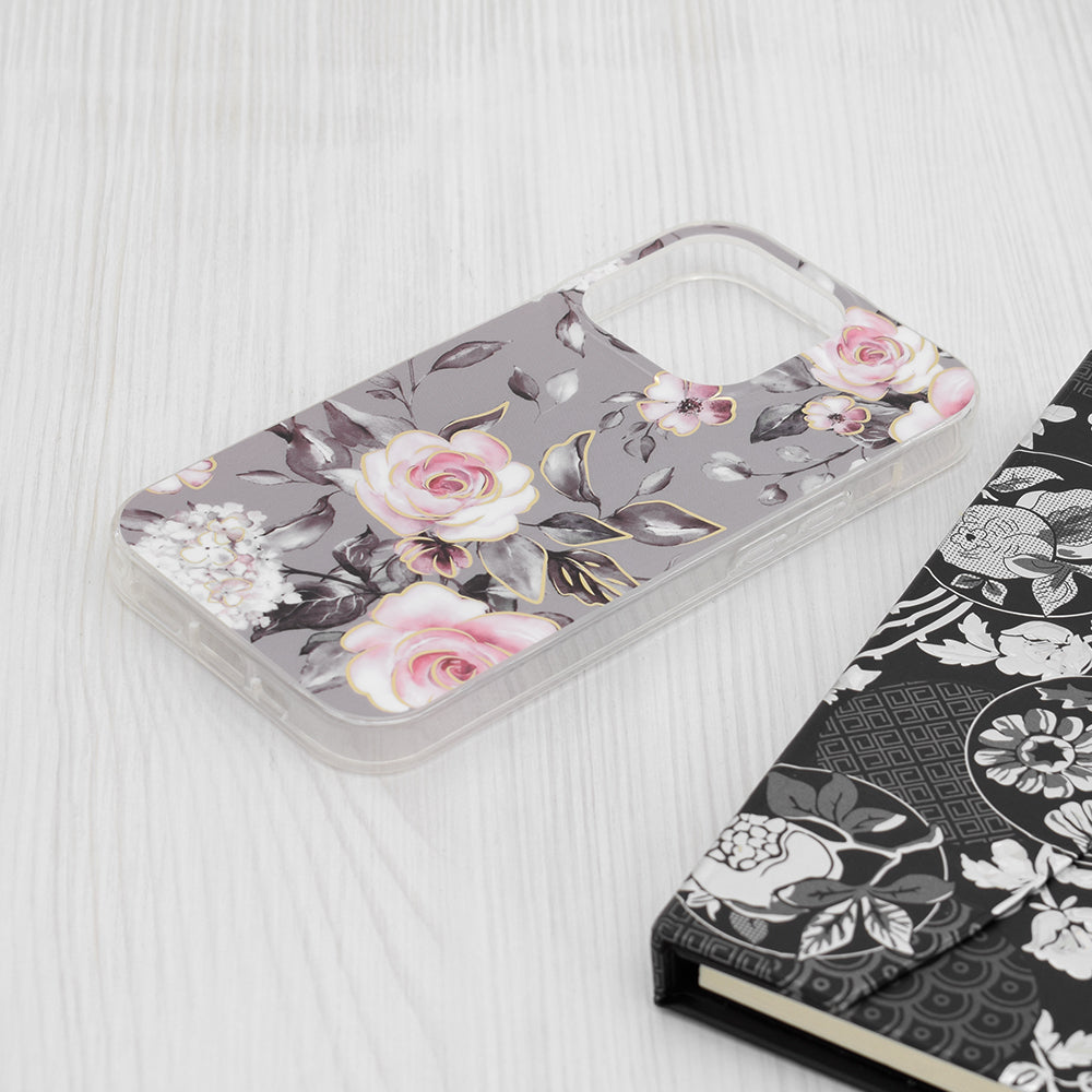 Husa de protectie Techsuit Marble Series compatibil cu iPhone 15 Pro, Bloom of Ruth Gray