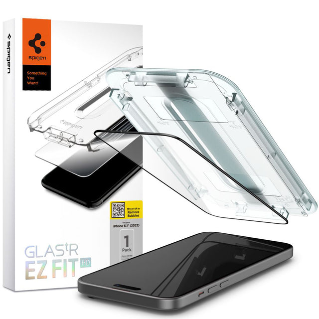 Folie de protectie Spigen Glas.tR EZ-FIT (AGL06908) compatibil cu iPhone 15, Negru