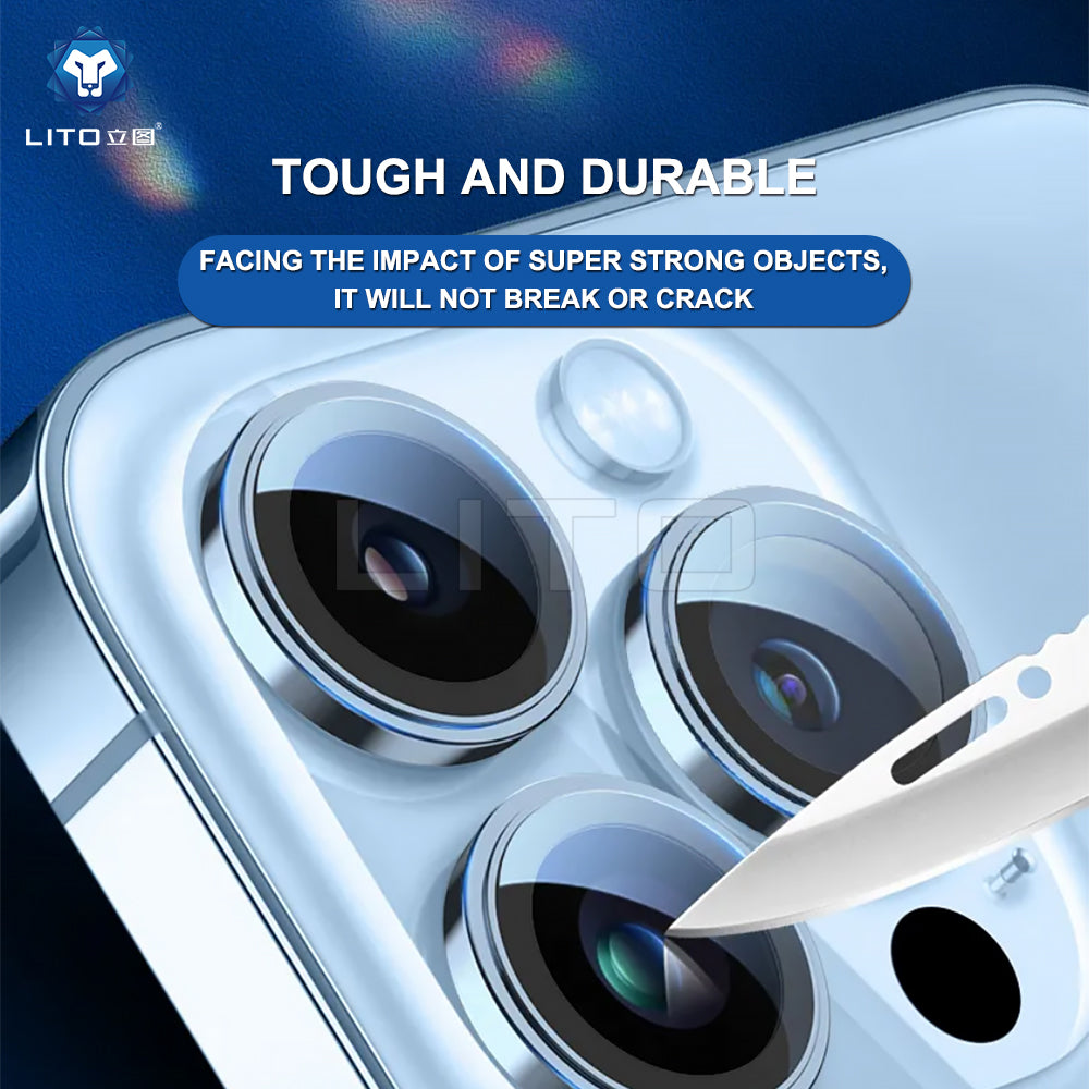Folie de protectie Lito S+ Camera Glass compatibil cu iPhone 15 Pro / iPhone 15 Pro Max, Albastru Titanium