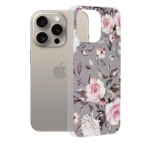 Husa de protectie Techsuit Marble Series compatibil cu iPhone 15 Pro Max, Bloom of Ruth Gray