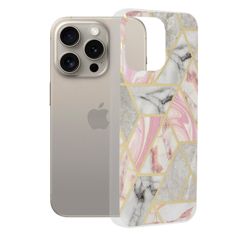 Husa de protectie Techsuit Marble Series compatibil cu iPhone 15 Pro Max, Roz Hex