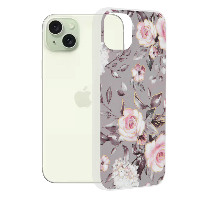 Husa de protectie Techsuit Marble Series compatibil cu iPhone 15 Plus, Bloom of Ruth Gray