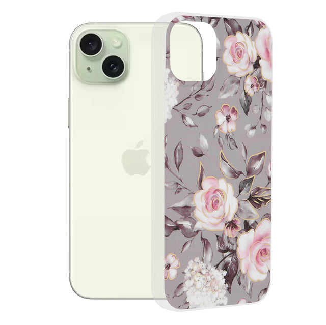 Husa de protectie Techsuit Marble Series compatibil cu iPhone 15 Plus, Bloom of Ruth Gray