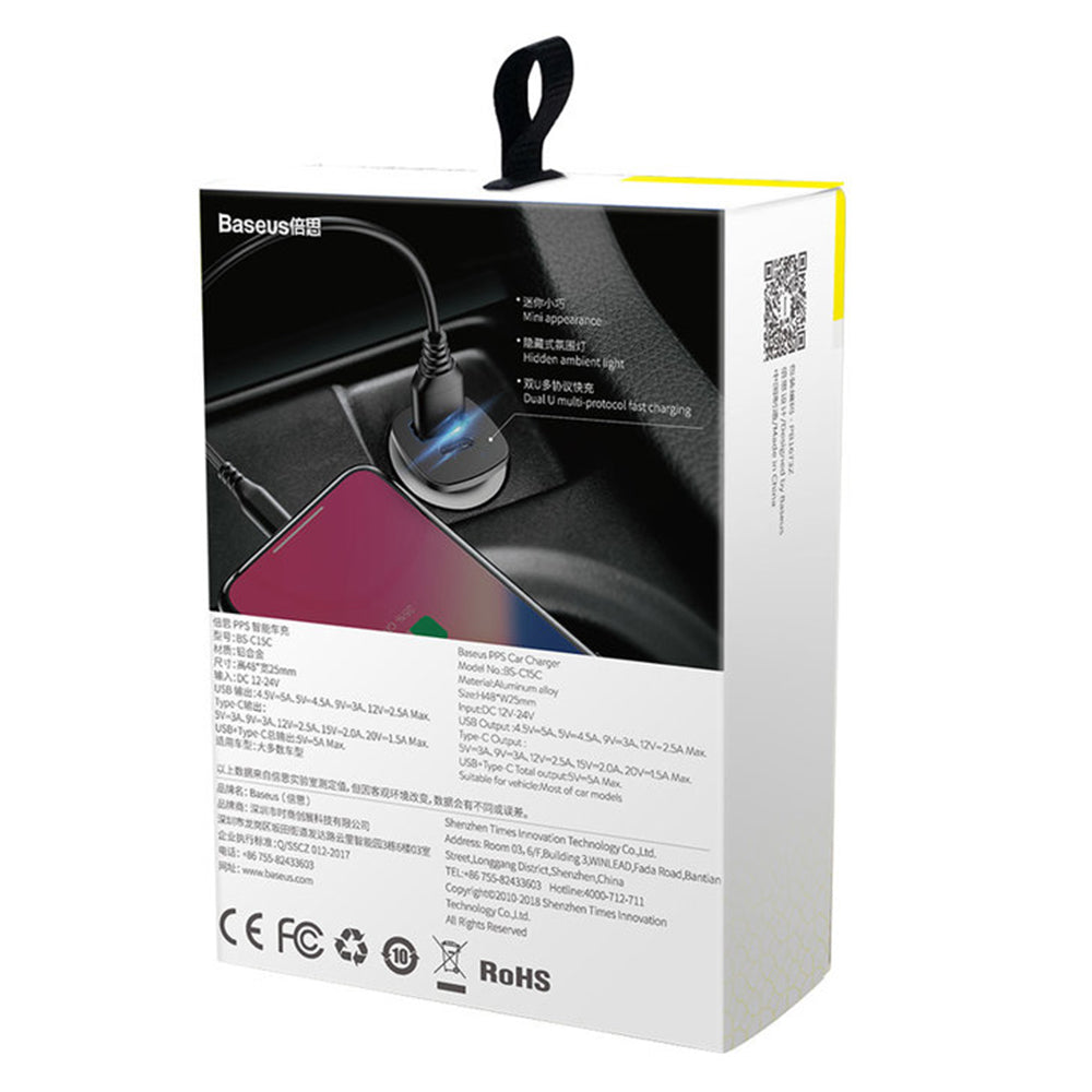 Incarcator Baseus Car Square (CCALL-AS01), USB Type-C, Quick Charge, 5A, Negru