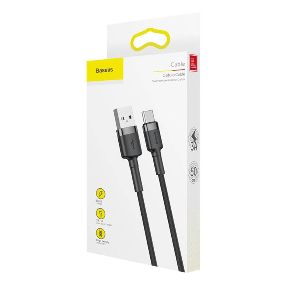 Cablu Baseus Cafule (CATKLF-AG1), USB to Type-C, Fast Charge, 3A, 480Mbps, 0.5m, Gri / Black