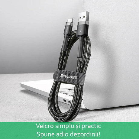 Cablu Baseus Cafule (CATKLF-AG1), USB to Type-C, Fast Charge, 3A, 480Mbps, 0.5m, Gri / Black