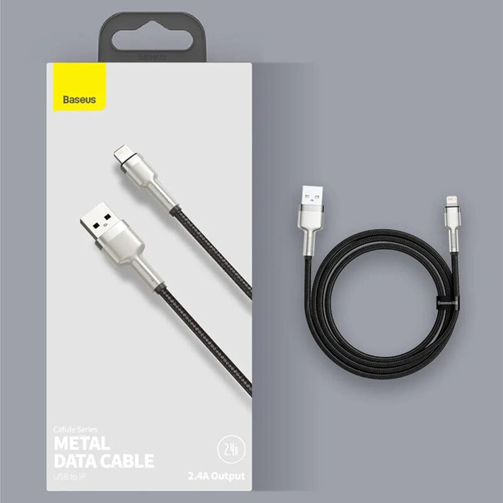 Cablu Baseus Cafule Series Metal (CALJK-A01), USB to Lightning, 2.4A, 480Mbps, 1m, Negru