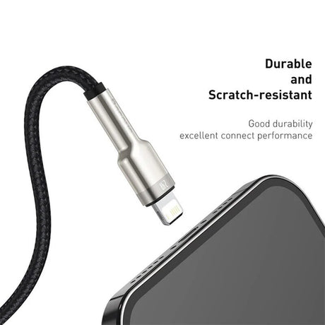 Cablu Baseus Cafule Series Metal (CALJK-01), USB to Lightning, 2.4A, 480Mbps, 25cm, Negru