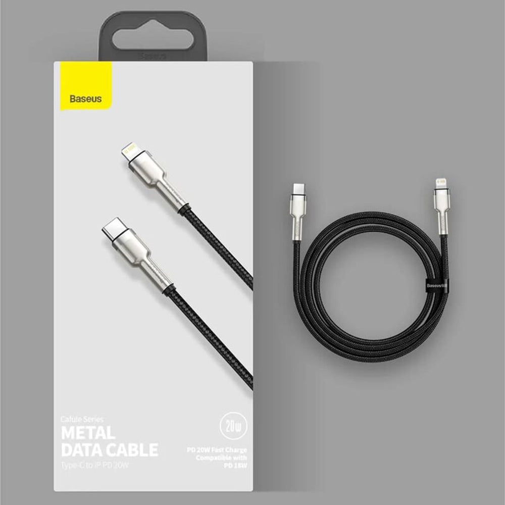 Cablu Baseus Cafule Series Metal (CATLJK-01), Type-C to Lightning, 20W, 25cm, Negru